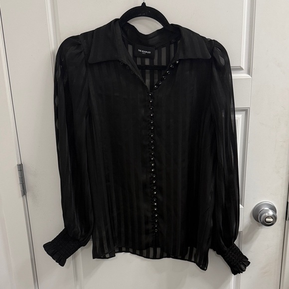 The Kooples Tops - The Kooples Sheer Button Down Blouse Size‎ 1 Small Striped Black